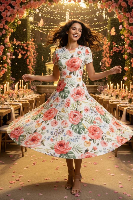 AOP A-Line Dress - Watercolor Garden Party