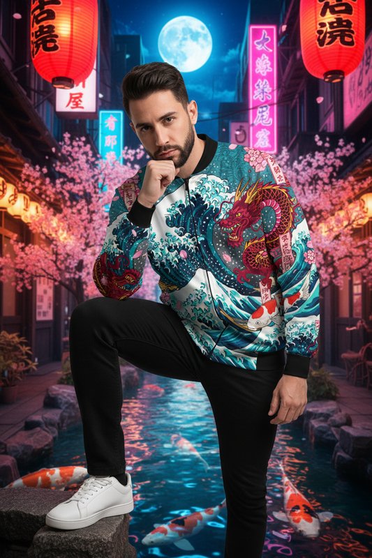 AOP Bomber Jacket - Japanese Wave Dragon