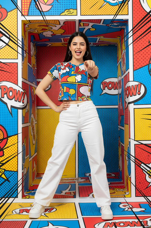AOP Crop Top - Retro Pop Art Comic