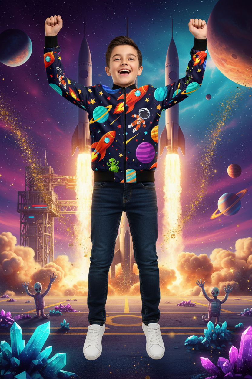AOP Kids Bomber Jacket - Space Explorer