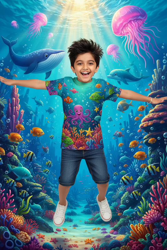 AOP Kids T-Shirt - Underwater Ocean Adventure
