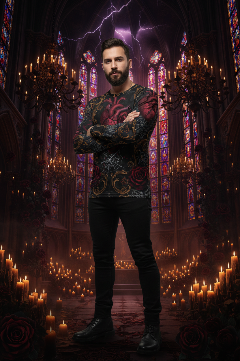 AOP Men's Full Sleeve Tee - Dark Gothic Cathedral