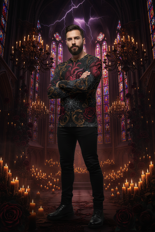 AOP Men's Full Sleeve Tee - Dark Gothic Cathedral