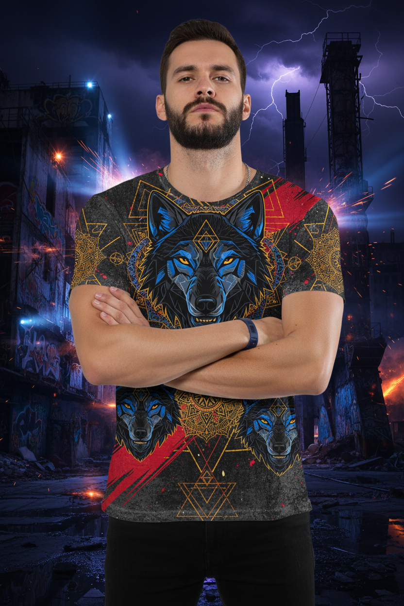AOP Men's Tee - Wolf Mandala Urban