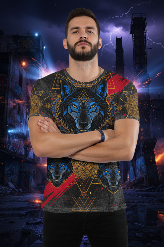 AOP Men's Tee - Wolf Mandala Urban