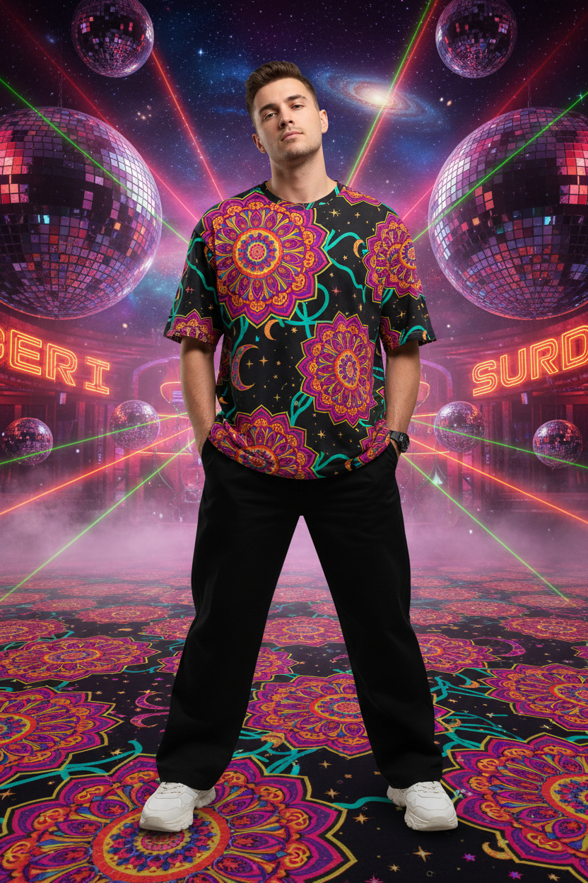 AOP Oversized Tee - Psychedelic Retro Cosmic