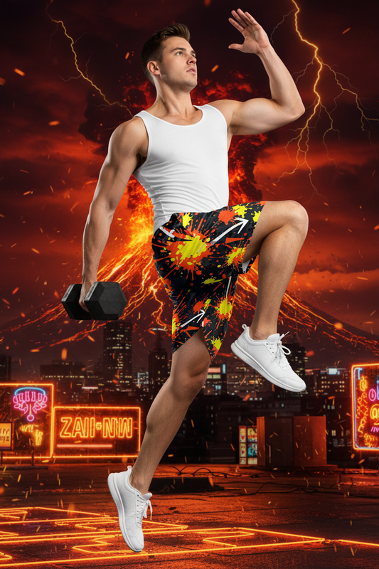 AOP Unisex Sports Shorts - Volcanic Neon City