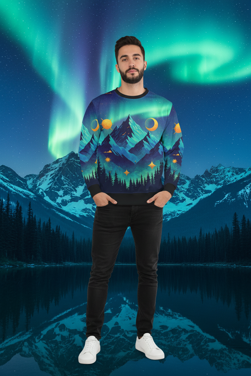AOP Unisex Sweatshirt - Mountain Aurora Wilderness