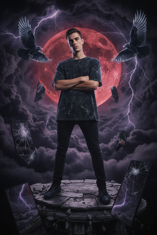 Black Acid Wash Tee - Dark Fantasy