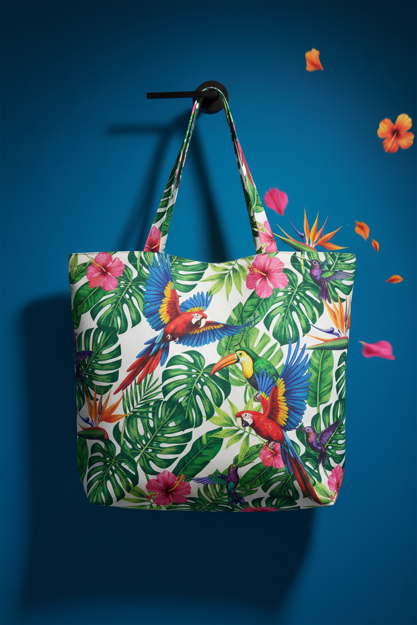Canvas Tote Bag - Tropical AOP Electric Blue Studio