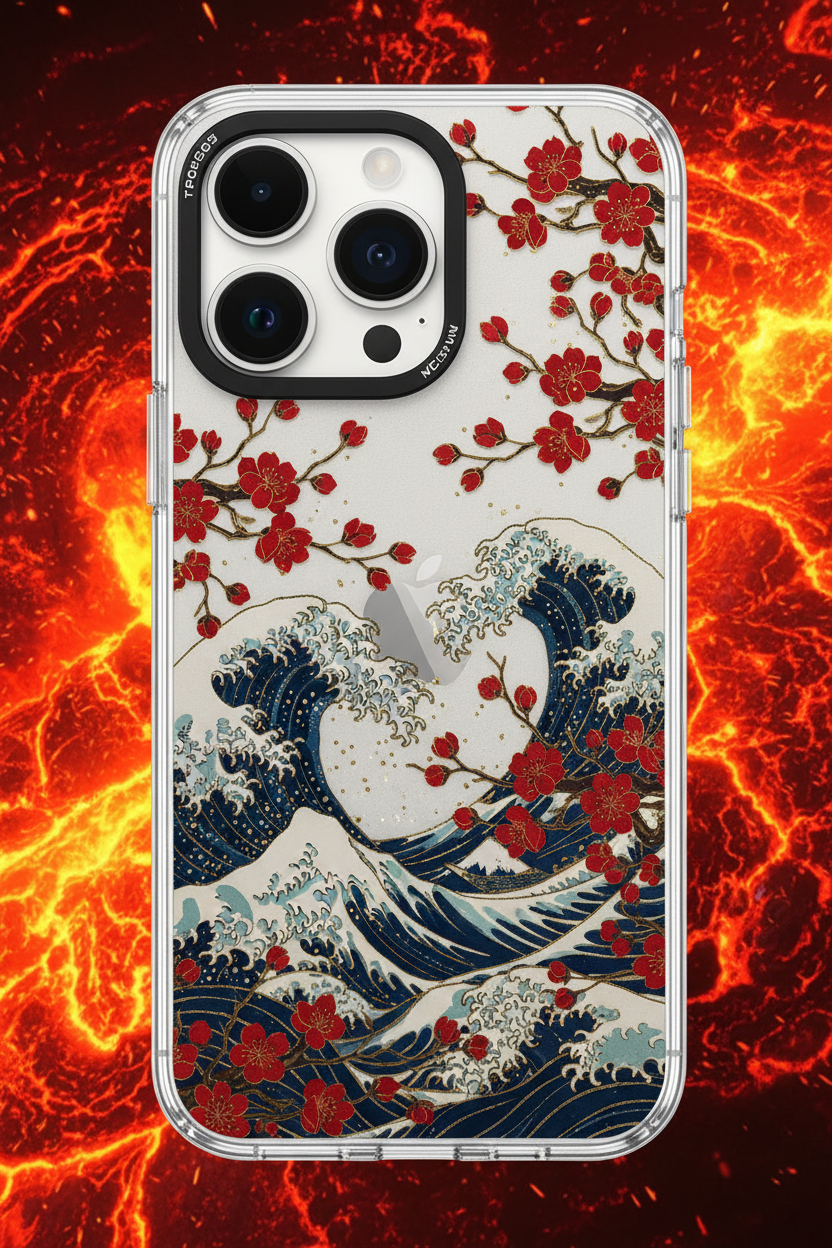 Clear iPhone Case - Japanese Wave Design