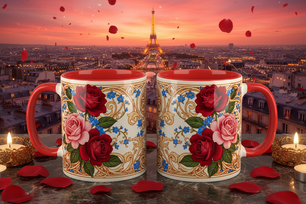 Color Coffee Mug - Botanical Rose Art Nouveau Paris