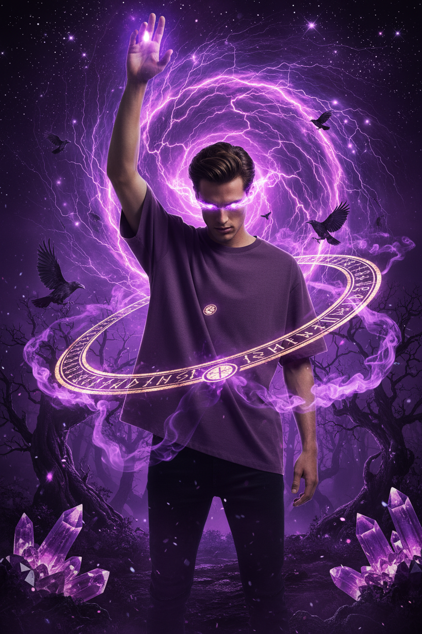 Dark Purple Tee - Mystical Sorcerer Scene
