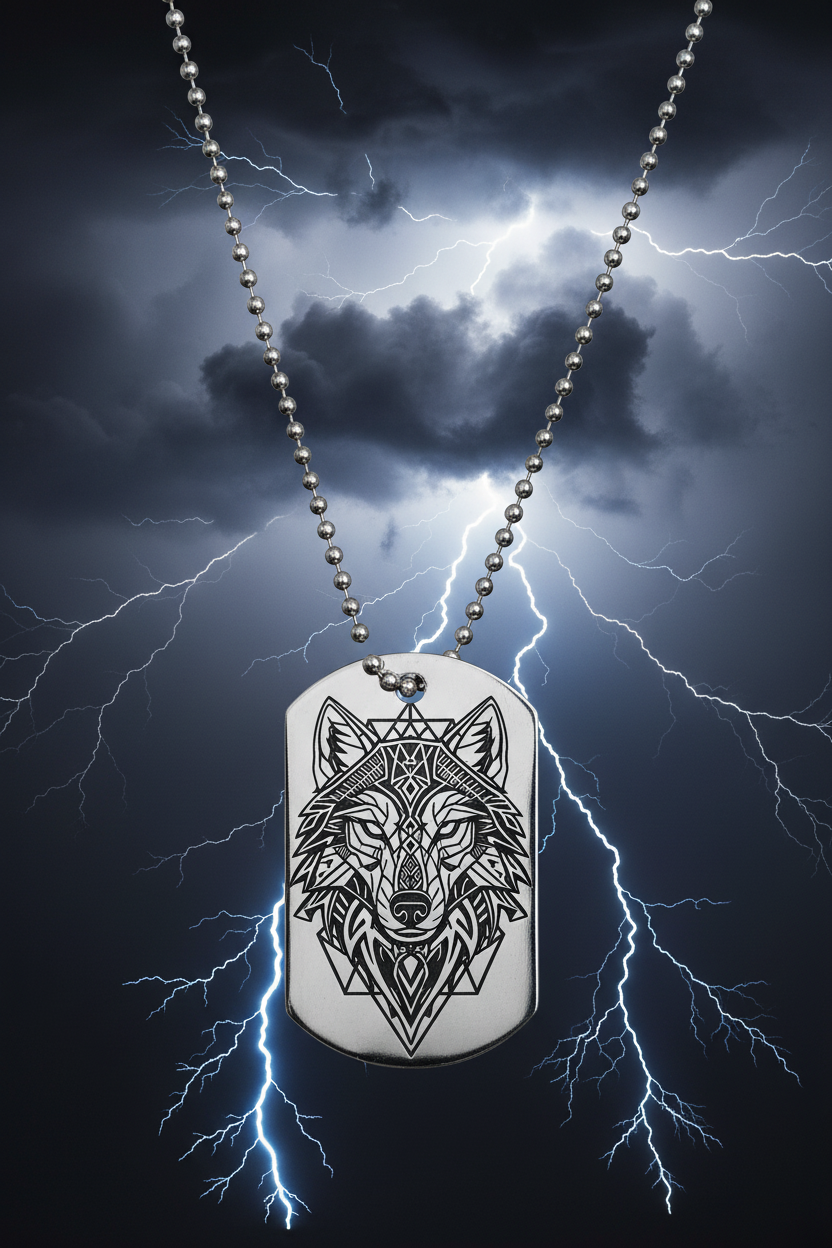 Dog Tag - Tribal Wolf Design