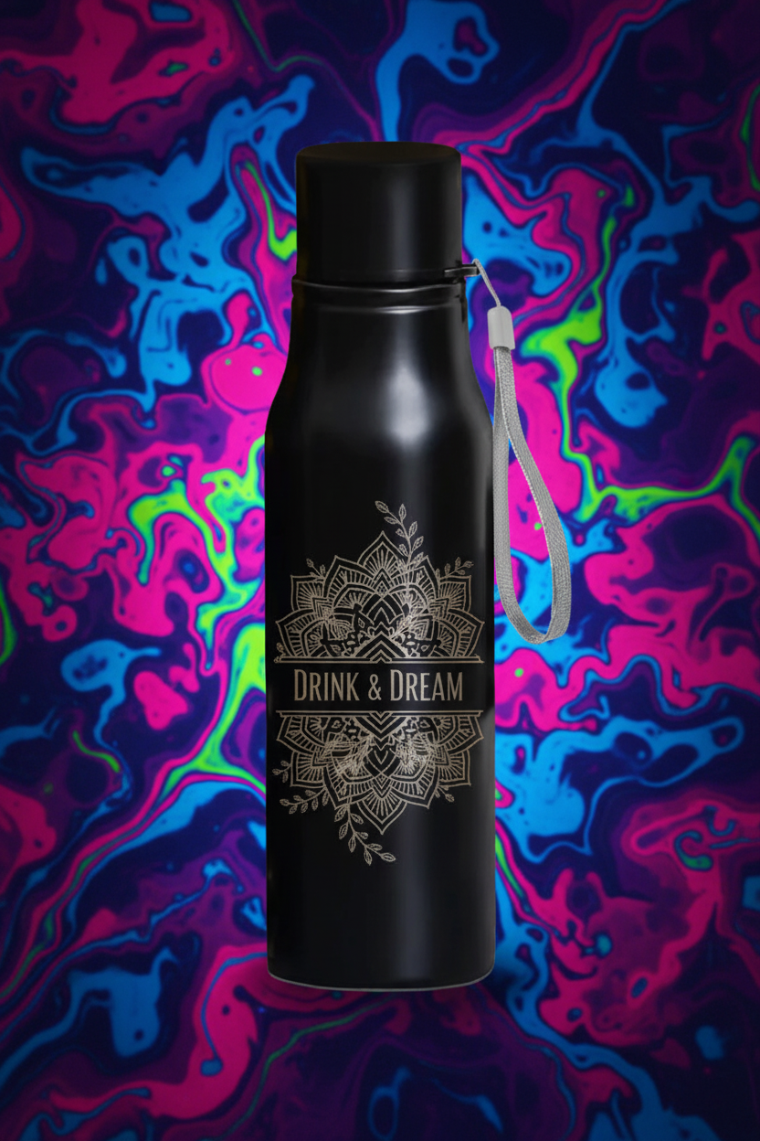 Engraving Design on Water Bottle with Crazy Background