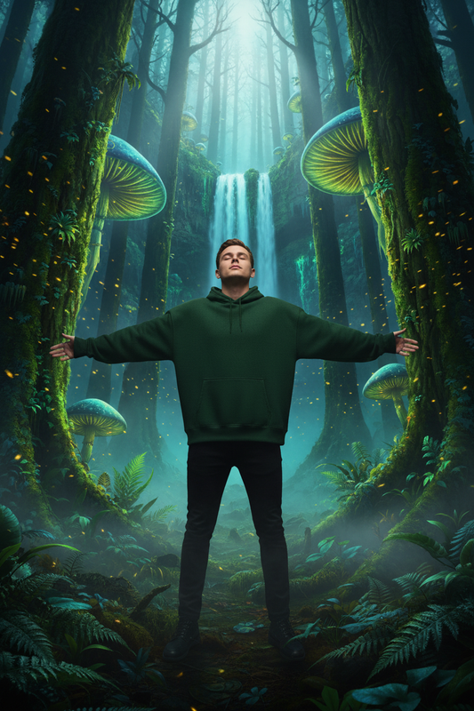 Forest Green Hoodie - Enchanted Bioluminescent Forest