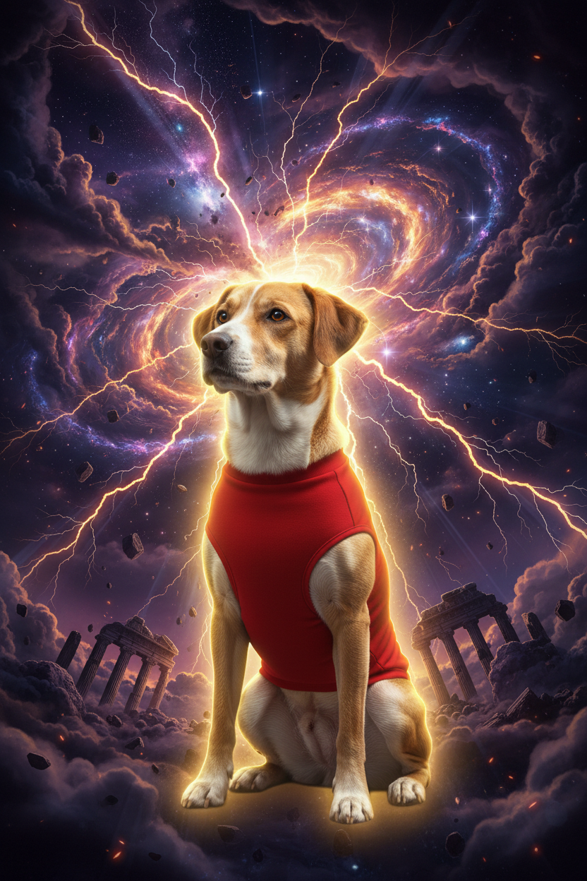 God Pose Dog with Crazy Background