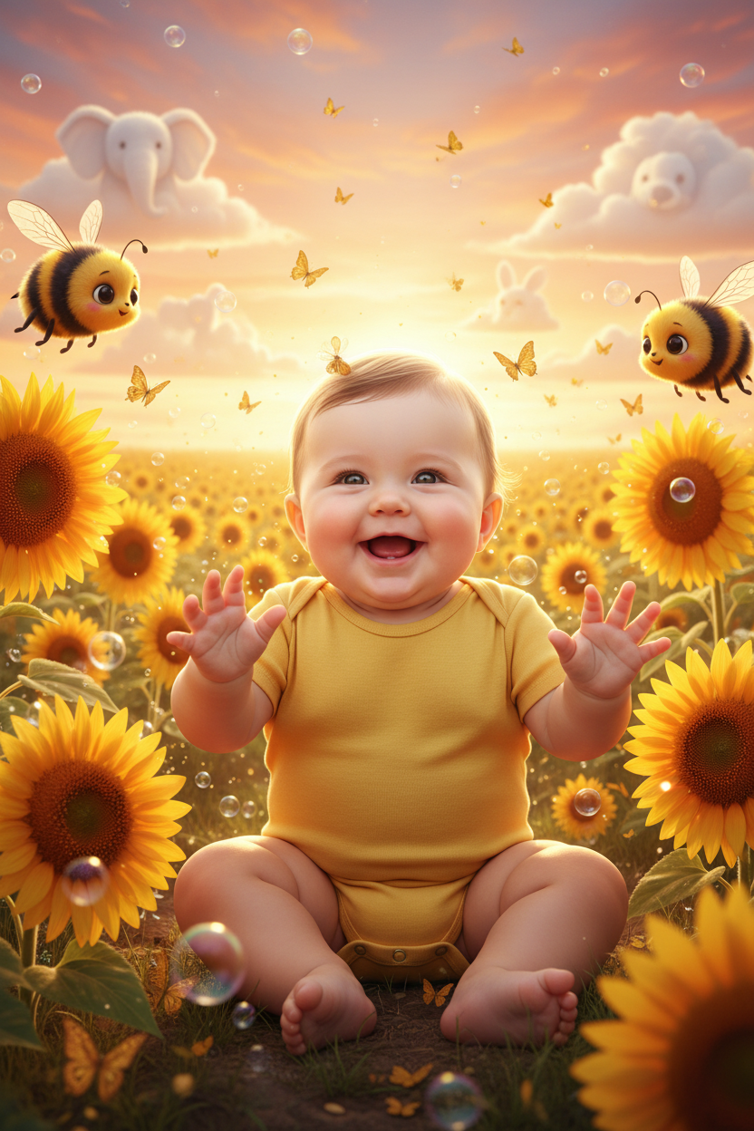Golden Yellow Baby Romper - Sunflower Field