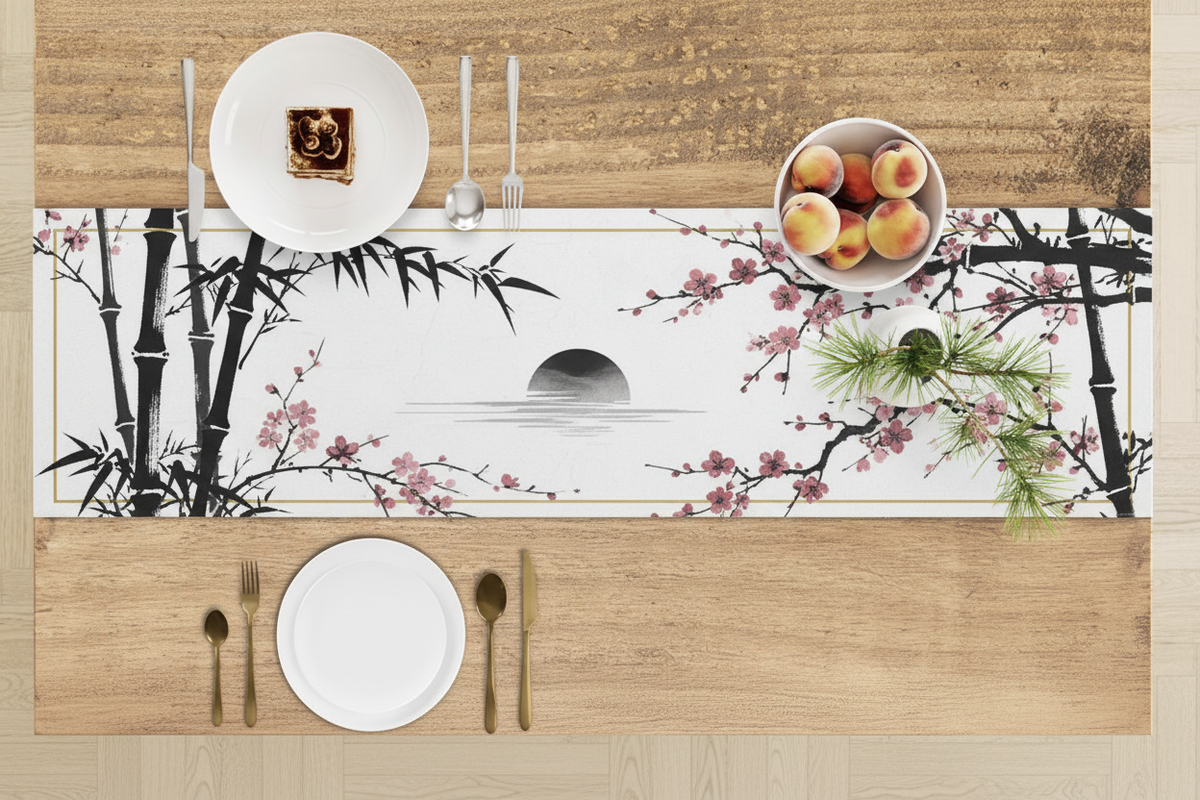 Japanese Sumi-e Table Runner Design