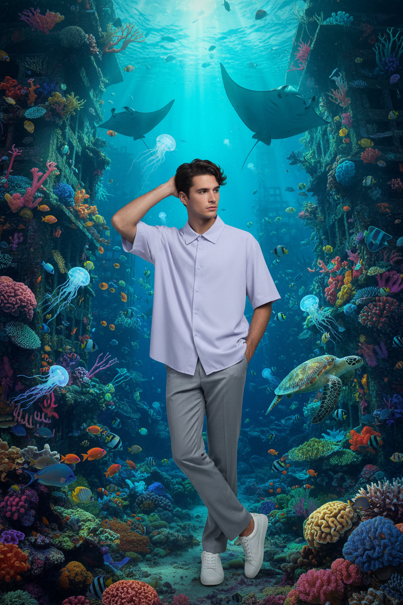 Lavender Oversized Shirt - Underwater Coral City