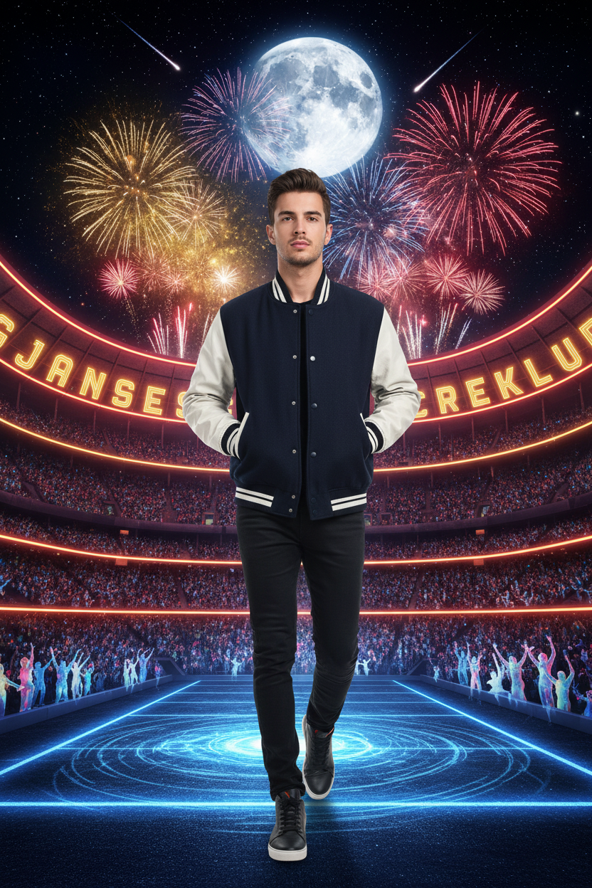 Navy Varsity Jacket - Cosmic Stadium