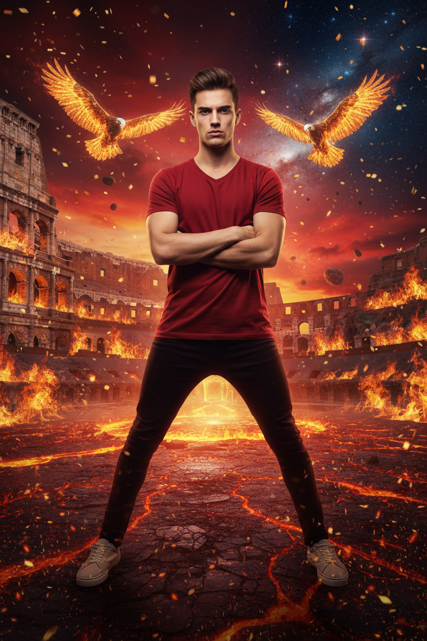 Red V-Neck Tee - Cosmic Colosseum