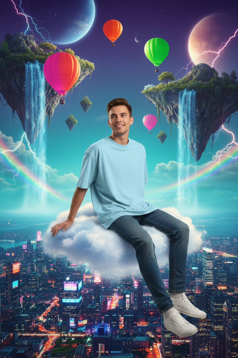 Sky Blue Oversized Tee - Floating Dreamscape