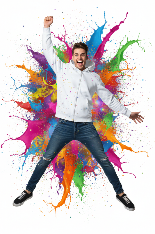 White Zip Hoodie - Paint Explosion