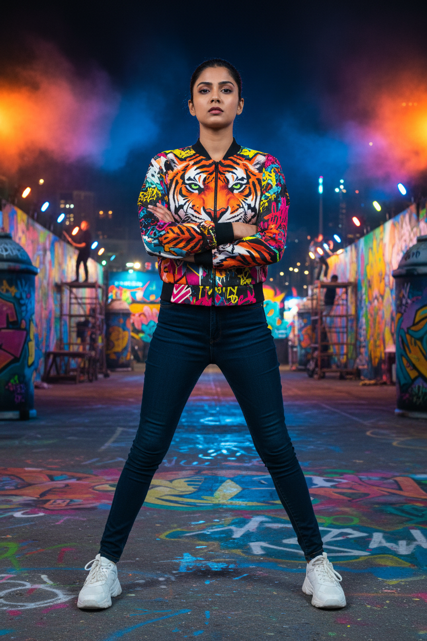 Women's AOP Bomber - Tiger Graffiti Street Art