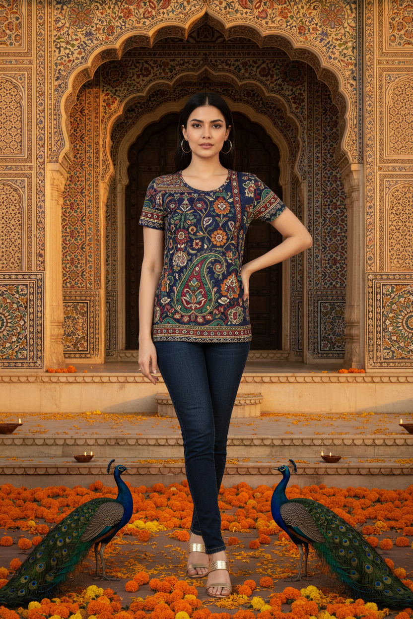 Women's AOP Classic Tee - Indian Block Print Palace